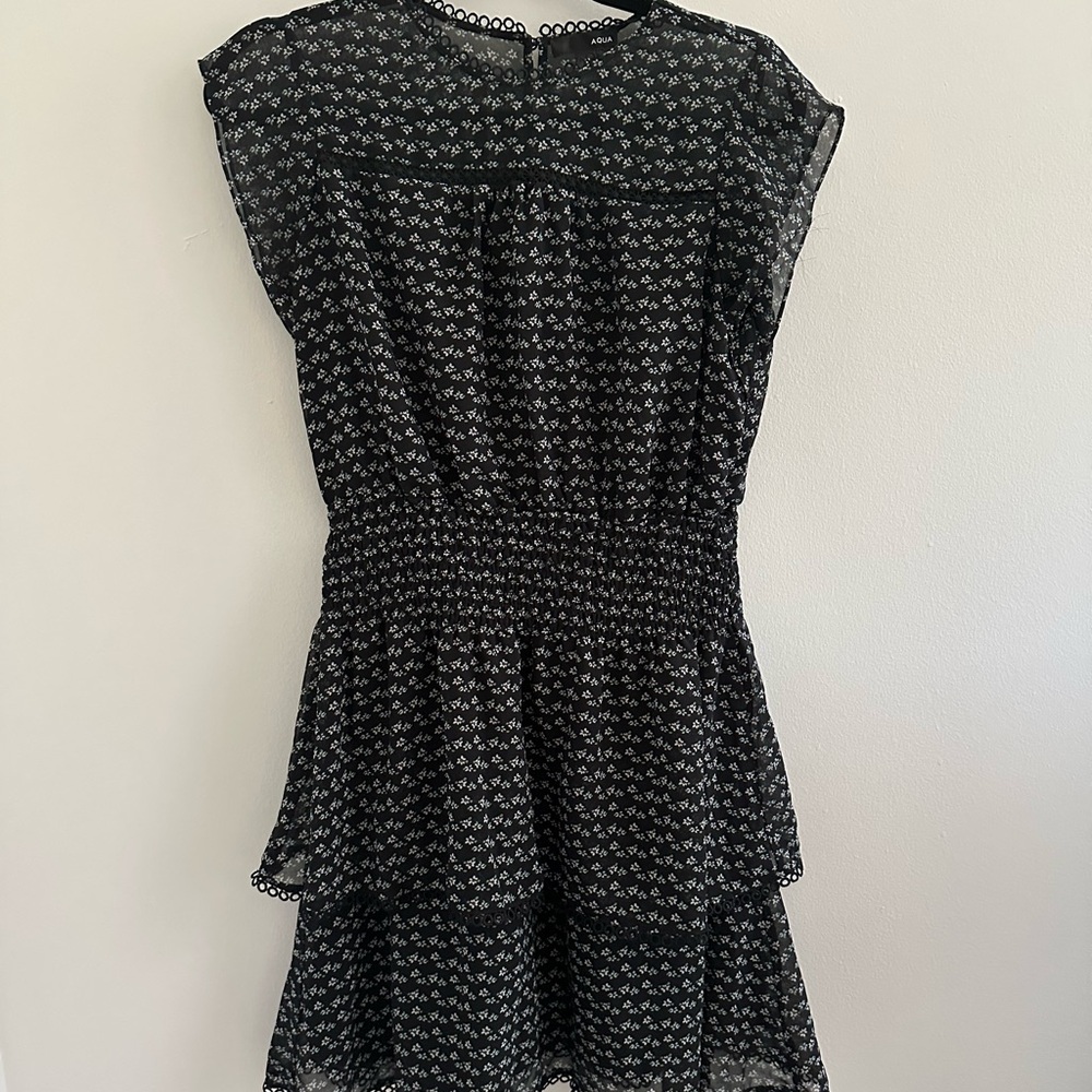 Aqua Black and White Floral Mini Dress